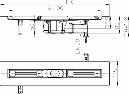 HL 50F.0/100 Плоский душевой лоток длиной 1000 мм без решетки