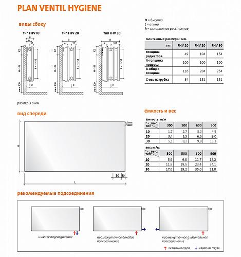 Purmo Plan Ventil Hygiene FHV20 900x1400 стальной панельный радиатор с нижним подключением