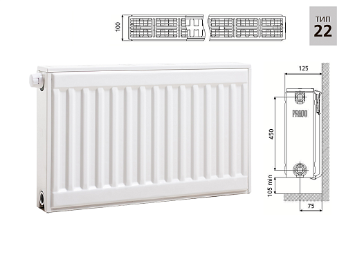 Prado Universal U22 500x500 стальной панельный радиатор с нижним подключением