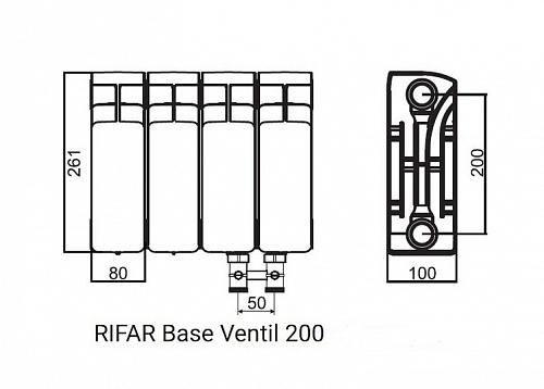 Rifar Base Ventil 200 06 секции биметаллический радиатор с нижним правым подключением
