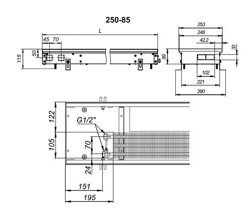 Techno Vent KVZV 250-85-2800 Внутрипольный конвектор с принудительной конвекцией