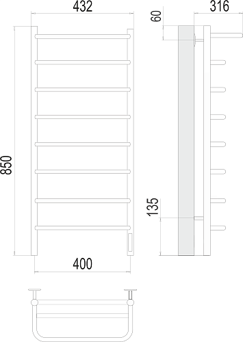 Terminus Полка П8 400х850 Электрический полотенцесушитель