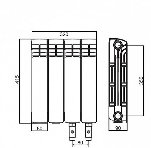 Rifar Alum Ventil 350 - 9 секции алюминиевый радиатор с нижним правым подключением