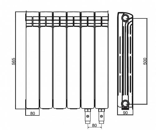 Rifar Alum Ventil 500 - 10 секции алюминиевый радиатор с нижним правым подключением