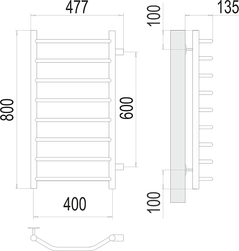 Terminus Виктория П8 400х800 бп600 Водяной полотенцесушитель 