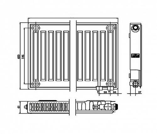 Kermi FTV 11 600x1200 панельный радиатор с нижним подключением