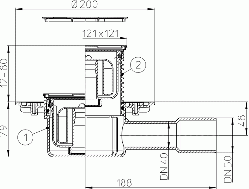 HL 510NPr-3000 Трап с решеткой клик-клак с сухим сифоном горизонтальный выпуск DN40/50