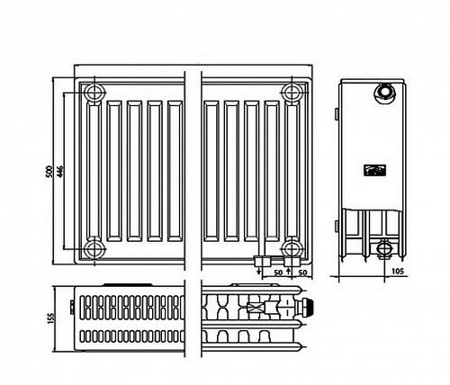 Kermi FTV 33 500х600 панельный радиатор с нижним подключением