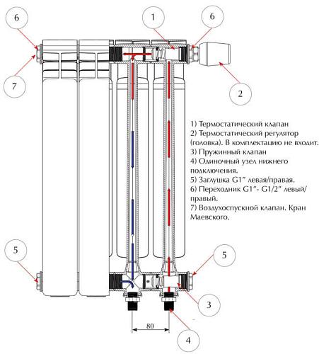 Rifar Alum Ventil 350 - 19 секции алюминиевый радиатор с нижним левым подключением