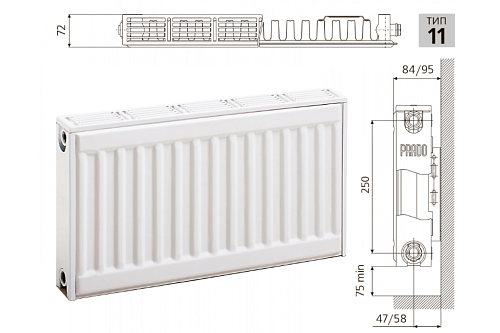 Prado Universal U11 300x3000 стальной панельный радиатор с нижним подключением