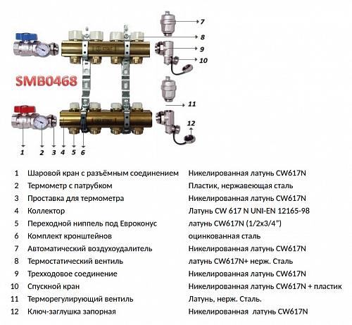 SMB 0468 000012 STOUT Распределительный коллектор из латуни без расходомеров 12 вых.