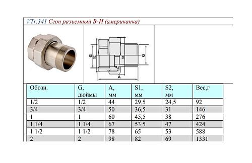 Valtec 1/2" Сгон разъемный ррямой американка