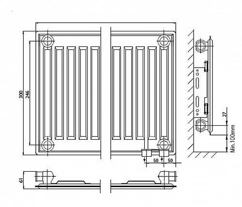 Kermi FTV 10 300x1000 панельный радиатор с нижним подключением