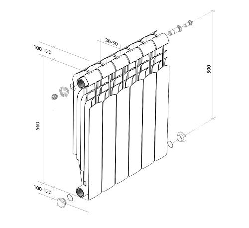 Royal Thermo Vittoria Super 500 VDR / 4 секции Биметаллический радиатор с нижним правым подключением