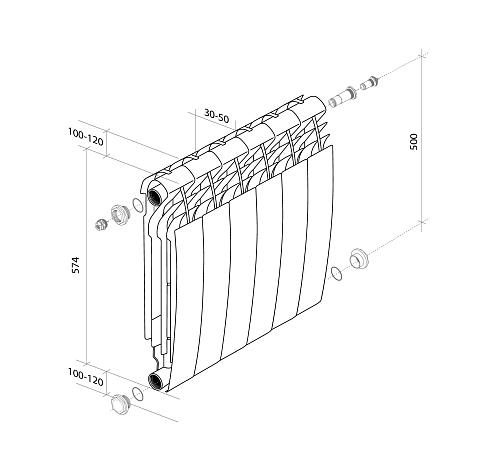 Royal Thermo Biliner 500 V Bianco Traffico /10 секции Биметаллический радиатор с нижним правым подключением