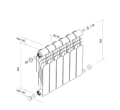 Royal Thermo Vittoria 350 VDR / 8 секции Биметаллический радиатор с нижним правым подключением