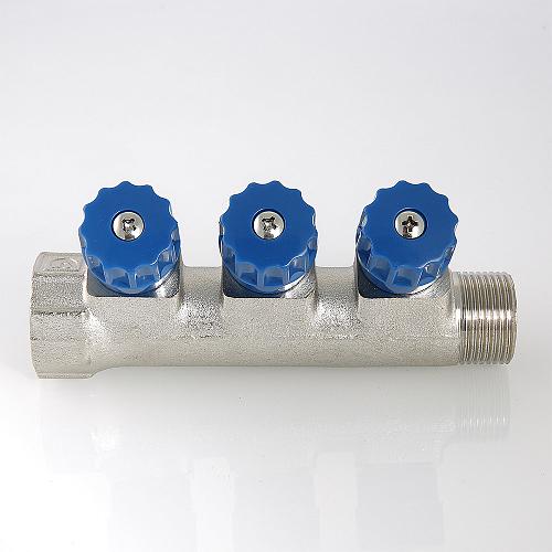 Valtec 1", 3 х 1/2" Коллектор 3 вых. с регулирующими вентилями и наружной резьбой (плоское уплотнение)