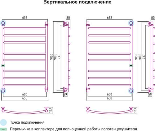 Сунержа Галант 1000x600 Водяной полотенцесушитель