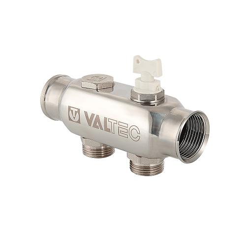 Valtec 1", 2 х 3/4" Коллектор 2 вых. из нержавеющей стали с межосевым расстоянием выходов 50 мм (евроконус)